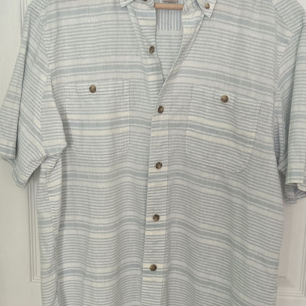 Men's DULUTH TRADING Co Organic Cotton/Hemp Striped Button-Up Shirt Size M
